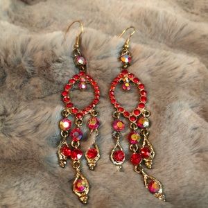 Gold and Red statement earrings